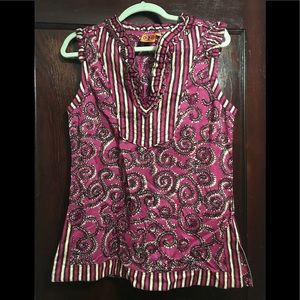 Tory Burch pink print sleeveless blouse